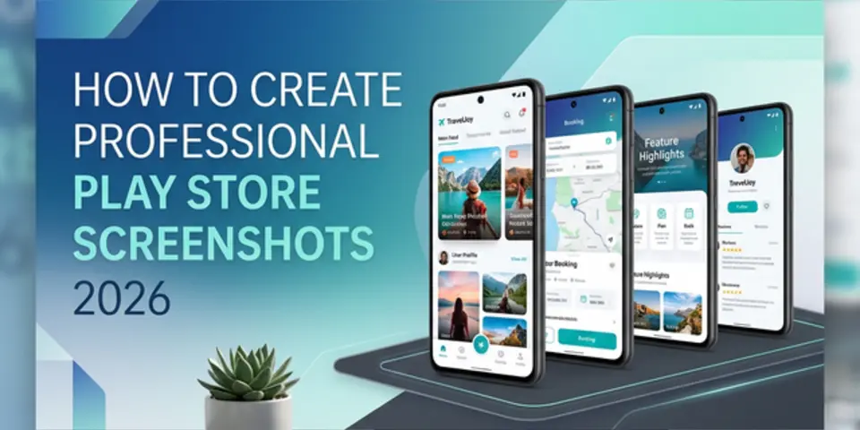 Play Store screenshot design guide with dimensions and layout examples